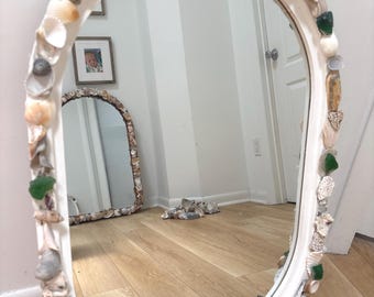 Shell frame mirror, hanging; 20x30 shell and sea glass