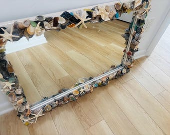 Shell frame mirror, hanging; 24x36