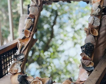 Shell Frame Mirror: Natural Wood & Beach Shells - 26x18