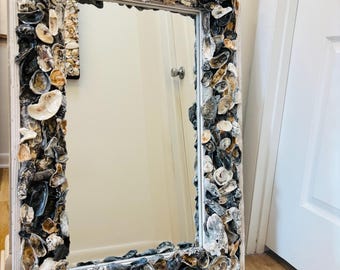 Large Oyster Shell frame mirror, hanging; 24x36