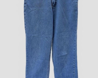 Calça jeans vintage Jordache dos anos 90, cintura alta, perna afunilada, modelo mom, tamanho 9, lavagem média.