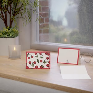 Zoete en eenvoudige kersenkaart - schattige fruitkaarten voor alle gelegenheden, kaartenset, cadeaubonnen, briefpapier