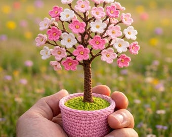 Crochet Cherry Blossom Tree Pattern – Amigurumi Sakura Flower Pot Decor (PDF Download)