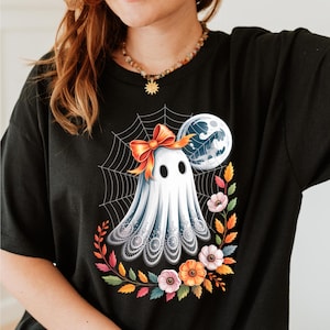 Cute Ghost Graphic Tee, Halloween Unisex Shirt, Spooky Floral Top, Ghost Lover Gift, Halloween Costume Tee, Halloween Party Apparel