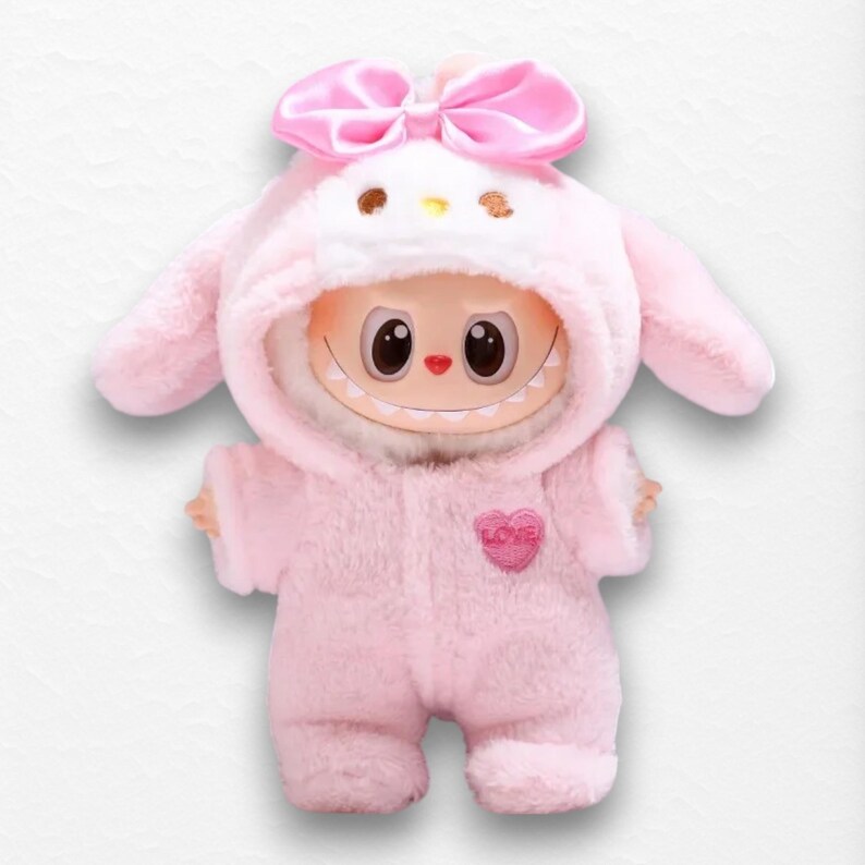 Lababu Pyjamas Labubu Doll Bunny Pajamas – 17cm Cute Pink Fluffy Jumpsuit With Bow - Etsy