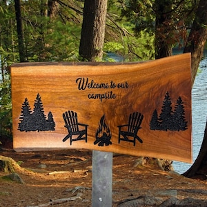 Custom Wood Sign, Outdoor Sign, Hand Carved Sign, Personalized Sign, Carved Wood Sign, Wood Name Sign, Campsite Sign, Live Edge Wood Sign