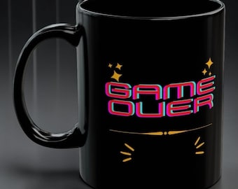 Game Over Coffee Black Mug: Retro Gamer Gift, Gaming Ceramic Mug, 11 oz.