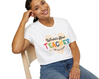 Camiseta "Melhor Professor do Mundo em Ação" | Design de Sala de Aula em Formato de Coração
