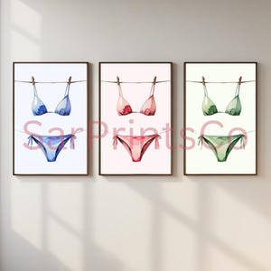 Bikini Print Trio, Pink Blue Green, Aesthetic Dorm Decor, Wall Posters, Cheeky