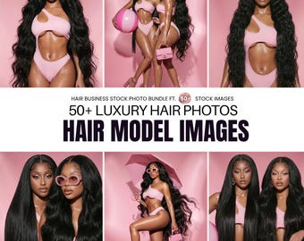 50 Luxury Hair Model Photos | Web Design & Social Media Pink Stock Images for Hair/Wig and Beauty Brands (Digital Download)