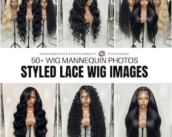 50+ Lace Wig Stock Images | Styled Hair Mannequin Photos for Wig Business Launches and Hair Branding (digital download)
