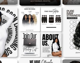 Hair Branding Kit | 20 Instagram Social Media Post Templates for Hair & Wig Business and Salon Owners | Editable Canva Hair Bundle Flyer
