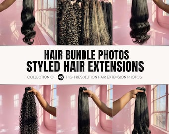 45+ Hair Extension Stock Photos | PINK BUNDLE | Raw & Virgin Hair Bundles for Web Design and Social Media | Digital Download