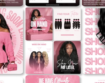Hair Branding Kit | 20 Instagram Social Media Post Templates for Hair & Wig Business and Salon Owners | Editable Canva Hair Bundle Flyer