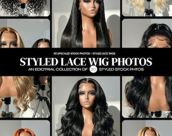 30 Styled Lace Wig Stock Photos for Hair Businesses (Digital Download)