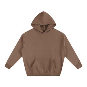 Coffee Brown Oversized Solid Color Heavyweight Fleece Hoodie – Comfy Oversized Unisex Streetwear Sweatshirt, Thick Drop-Shoulder Pullover