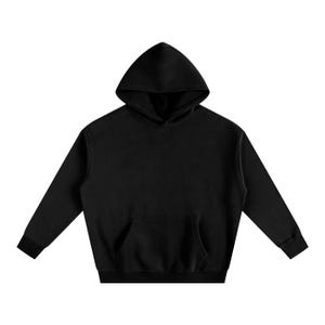 Black Oversized Solid Color Heavyweight Fleece Hoodie – Comfy Oversized Unisex Streetwear Sweatshirt, Thick Drop-Shoulder Pullover