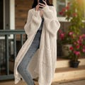 Chunky Knit Maxi Cardigan, Women's Long Sleeve Open Front Duster Sweater
