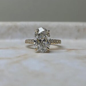 3.51 Carat D/VVS2 IGI CERTIFIED Lab Created Oval Cut Diamond Solitaire Hidden Halo Engagement Ring, Side Round Cut Diamonds, Paves Band