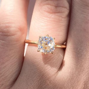 Cushion Cut Lab Created Diamond Solitaire Engagement Ring, IGI Certified, 2.0 CT OMC Cushion Cut Wedding Ring, 8 Prongs, Crown Setting