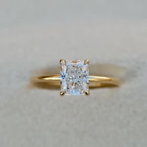 Classic 3 Ct Radiant Cut Moissanite Engagement Ring, Crushed Ice Radiant Cut Ring, Elongated Radiant, Solitaire Ring, Gift For Her Real Gold