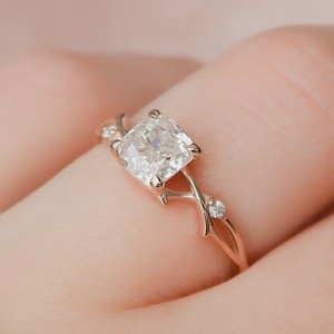1.5CT Cushion Lab Grown Diamond Ring, Cushion Twig Ring, Anniversary Gift for Her, IGI Certified Cushion Cut Diamond Wedding Ring