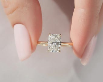 Cushion Cut Diamond Solitaire Ring, 2.0 CT Elongated Cushion Moissanite Solitaire Ring, Engagement Ring, Wedding Ring, Anniversary Gift