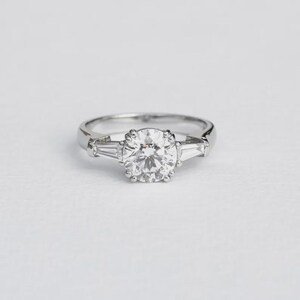Round Three Stone Diamond Engagement Ring, 2.0 CT Round Lab Grown Diamond IGI Certified, Side Tapered Baguettes, Wedding Ring, Proposal Gift