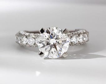Anello di fidanzamento con diamante taglio brillante rotondo da 2,81 ct, fede nuziale con diamante certificato IGI, regalo per la mamma, 3 accenti, regalo di anniversario