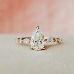 3 CT Pear Cut Moissanite Diamond Ring Pear Hidden Halo Engagement Ring 14K Gold Wedding Ring For Women Teardrop Ring Anniversary Ring