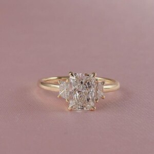 4.6 Ct Radiant Cut Moissanite Engagement Ring, Crushed Ice Radiant Cut Ring, Elongated Radiant, Three Stone Ring Statement Ring Gift For Her