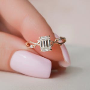 2ct Emerald Cut Twig Engagement Ring, Lab Grown Diamond Engagement Ring for Women, Gold Branch Ring, Wedding Ring in Yellow/White/RoseGold