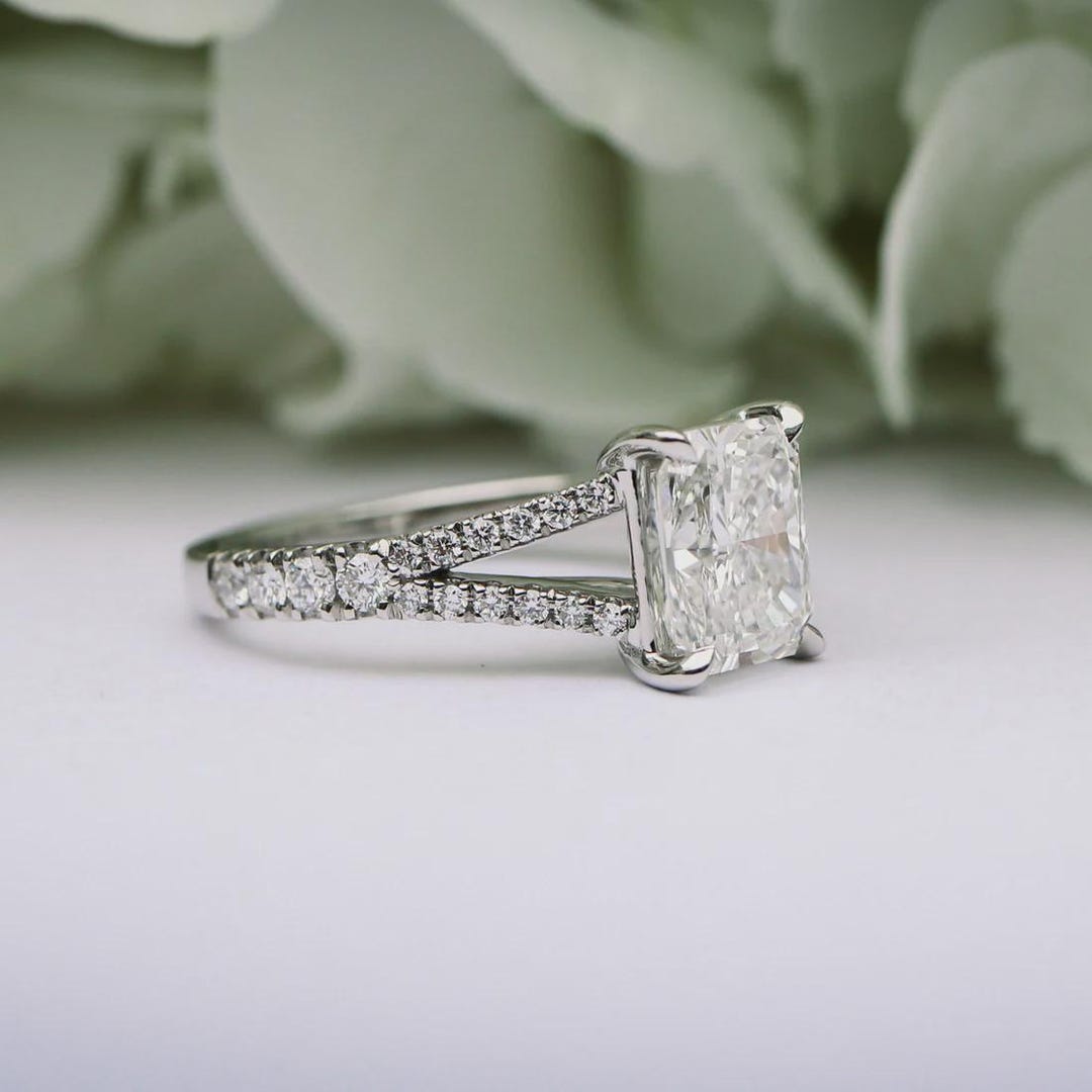 2.5 CT Radiant Cut Engagement Ring Gold Pave Split Shank Band Antique ...