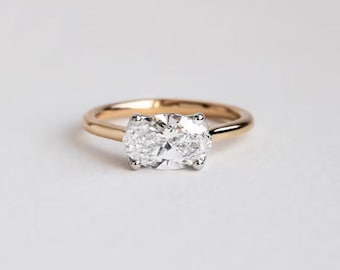1.02 CT Oval Diamond Engagement Ring, E/VVS2 Lab Grown Diamond Ring, East to West Set Wedding Ring, Diamond Ring for Her, Anniversary Gift