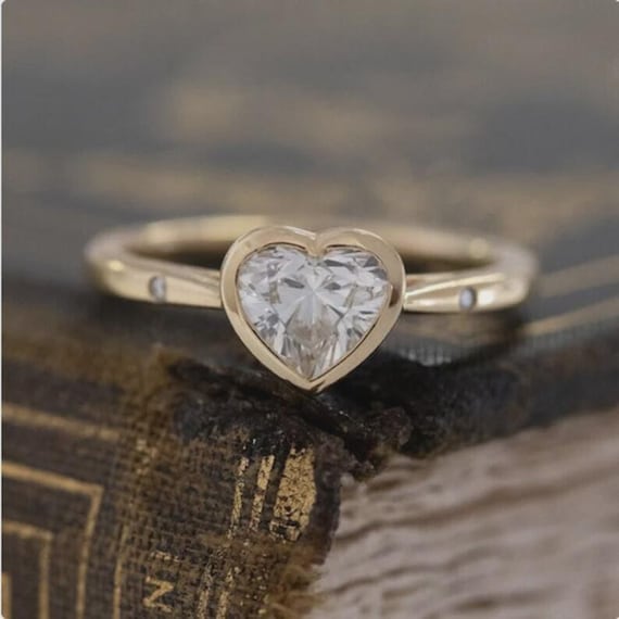 CT Heart Shape Cut Moissanite Solitaire Ring, 14K Yellow Gold