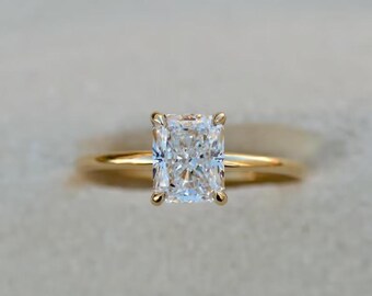 2 CT Radiant Cut Lab Grown Diamond Engagement Ring, Solitaire Wedding Ring