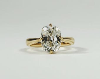 3.06 CT Lab Grown Cushion Cut Diamond Engagement Ring, Vintage OMC Rectangular Diamond, 14K Yellow Gold, Modern Compass Prongs, Gift for Her