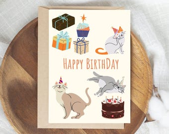 Süße Kitty Geburtstagskarte - Bearbeitbares Katzenliebhaber Geschenk (Canva Template)