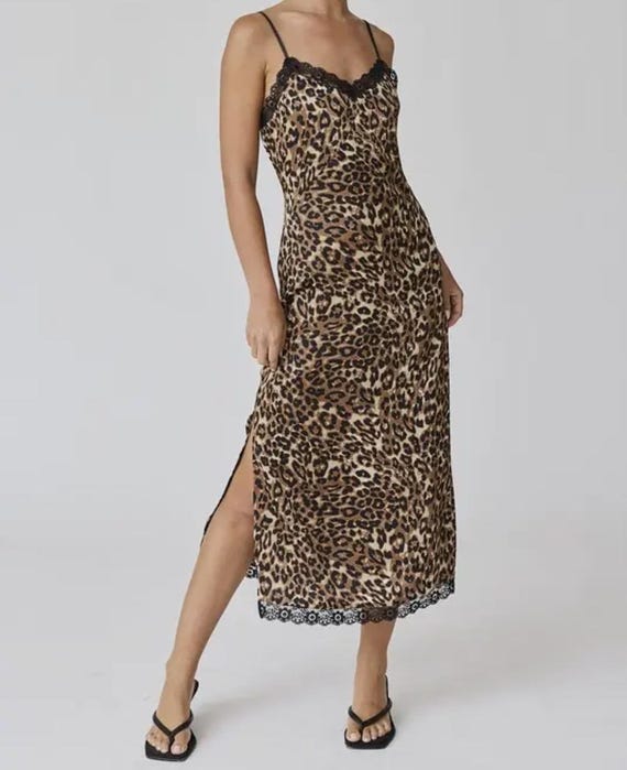 leopard lace slip dress Leopard Maxi Slip Dress W/lace Trim