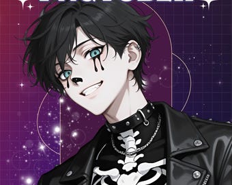 Skeleton Boy PNGTuber | Horror Halloween Punk VTuber Model for Stream | Gothic Hot Emo Chatbot Male PNG Avatar | Instant Download