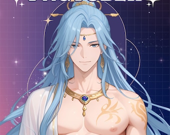 Príncipe del Mar PNGTuber / Elegante Tritón VTuber para Stream / Avatar PNG de Fantasía Masculina de Cabello Largo / Muestra de Verano de Chico Guapo / Descarga Instantánea