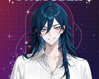 Long Hair Gothic Boy PNGTuber | Elegant VTuber Model | Discord + Veadotube Ready | 7 PNGs | Anime Animated Twitch Streaming Tools