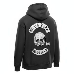 Black Label Society-hoodie – geborduurde Skull Biker-patch, 450 gsm fleece