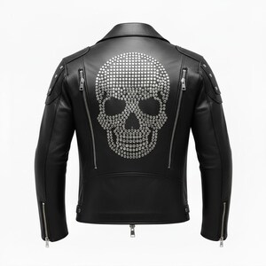 Handmade Bikers Studded Skull Cowhide Leather Bernado Style Bikers Jacket