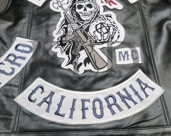 Custom Jax Teller Leather Vest: Embroidered Patches, Cowhide SOA Style