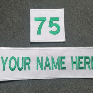 Custom Golf Caddie Name NO Patches White Patch with Green Writing Hook-and-Loop Attaches to Back Front of Caddie Bib PGA Tour Style