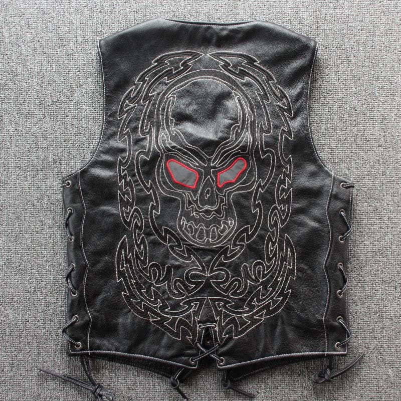 KLD Skull Legacy Leather Vest – Handmade, Unisex, With Reflector
