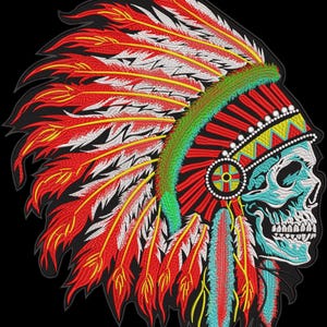 Native Indian Chief Skull Embroidered Back Patch Iron On Sew, Motorcycle Best patches for Jackets , Vest