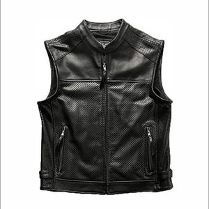 Mens Perforated Cowhide Leather vest Motorbike Style