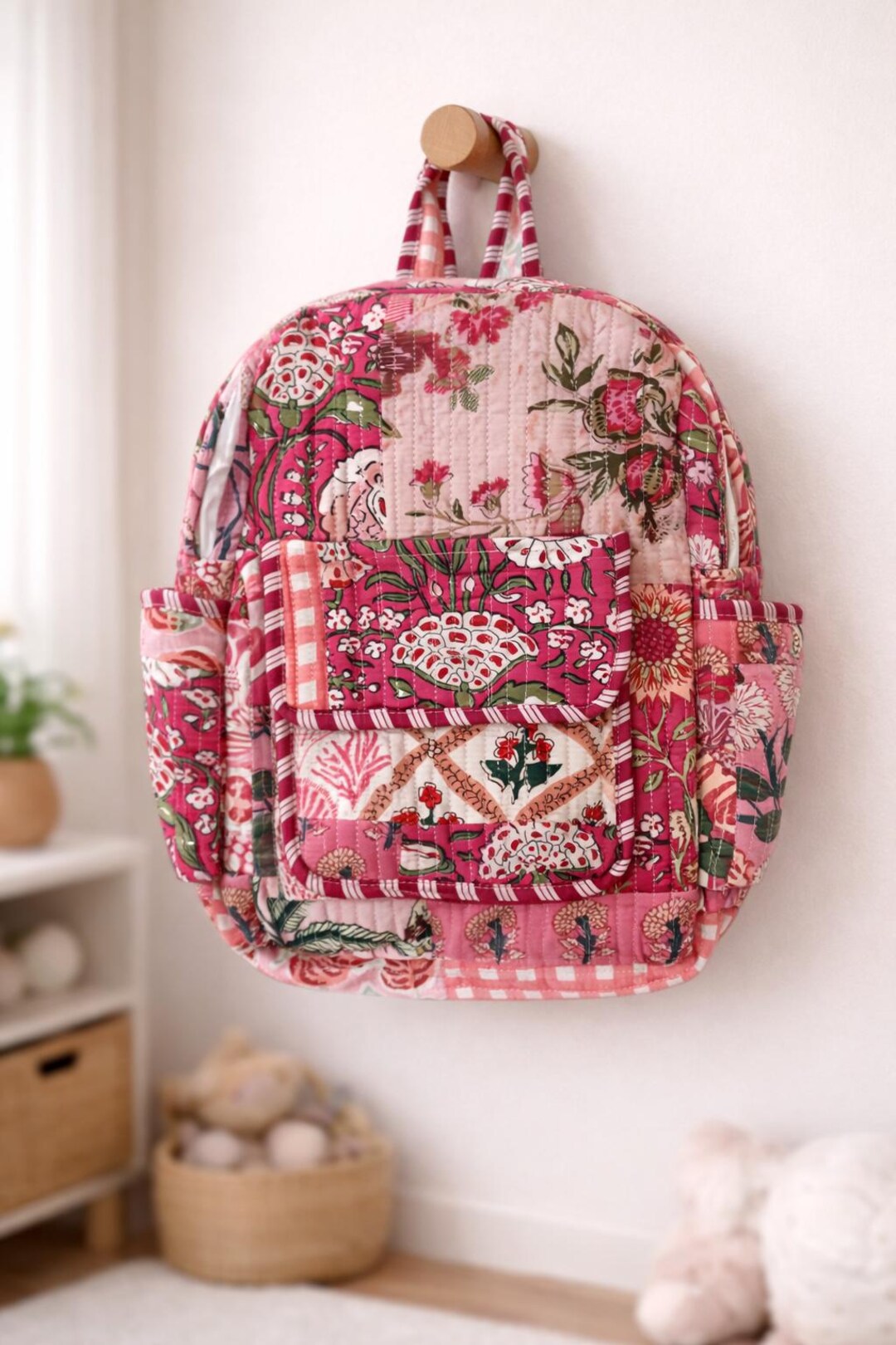Floral Pink Cotton Kids Backpack, Children's School Bag - Etsy